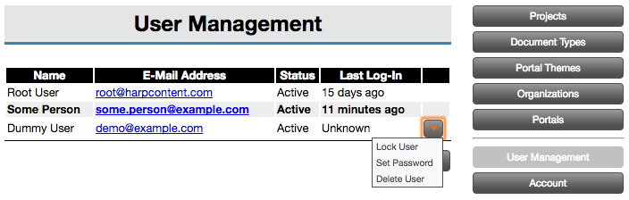 User Administration View with Actions User Administration View with Actions